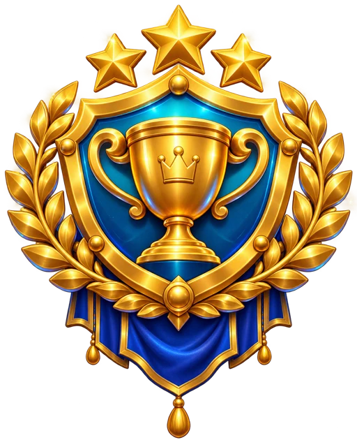 Goldenes Team-Wappen mit Pokal und drei Sternen
